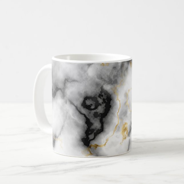 Mug Motif gris noir blanc et or marbre (Devant gauche)