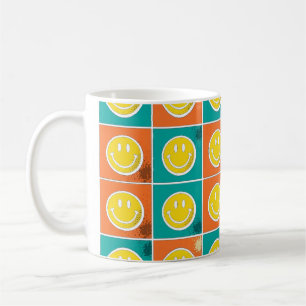 Mug Motif groovy à carreaux visage sourire rétro