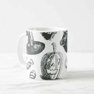 Mug Motif Halloween noir et blanc vintage