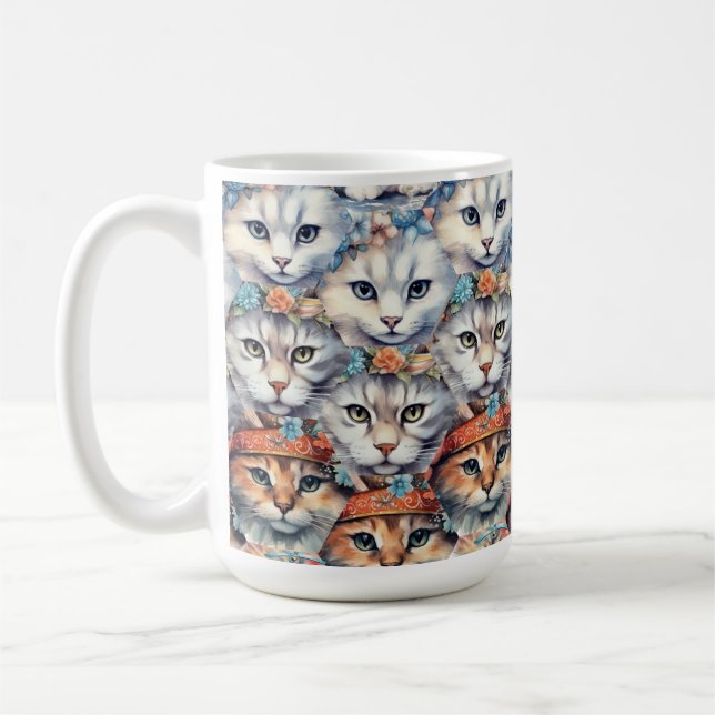 Mug Motif hexagonal de visages de chat (Gauche)
