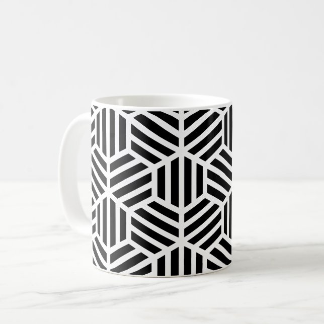 Mug Motif Honeycomb Hexagon noir blanc (Devant gauche)
