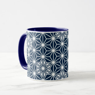 Mug Motif japonais Asanoha - indigo bleu & blanc