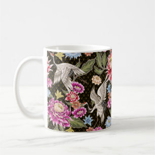 Mug Motif japonais avec fleurs et grues blanches
