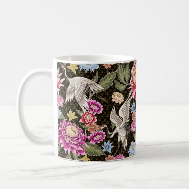 Mug Motif japonais avec fleurs et grues blanches (Gauche)