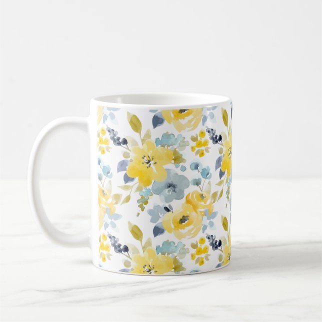 Mug Motif jaune et bleu d'aquarelle (Gauche)