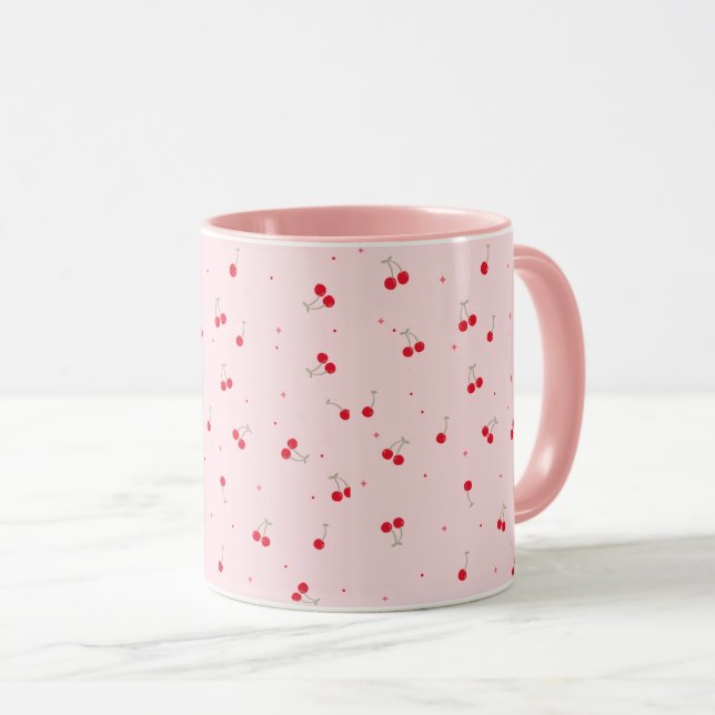 Mug Motif joli de cerise | Rose esthétique Seamless  (Devant droit)