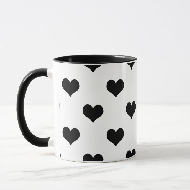 Mug Motif Jolis Cœurs Noir Sur Fond Blanc  (Gauche)