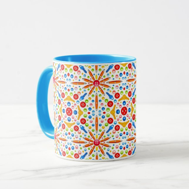Mug Motif kaléidoscope, garniture bleue, (Devant gauche)