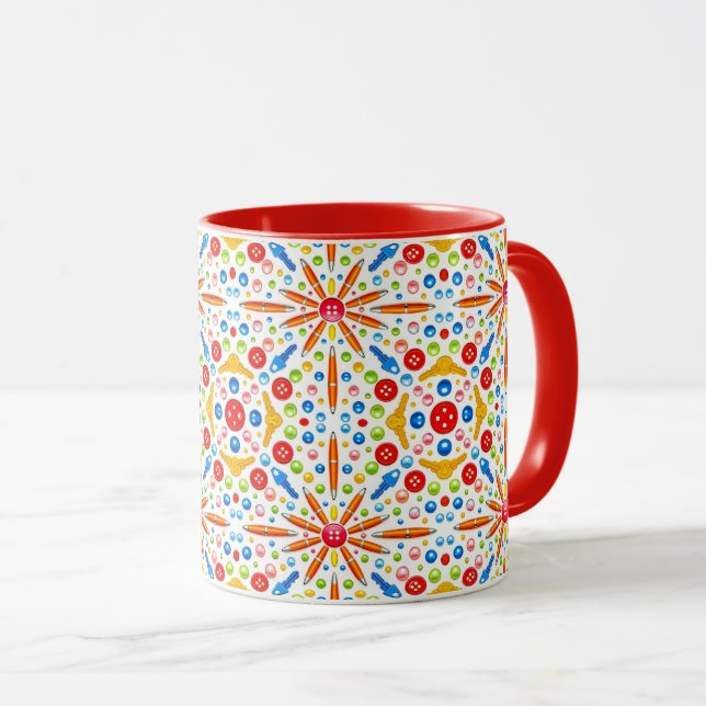 Mug Motif kaléidoscope, garniture rouge, (Devant droit)