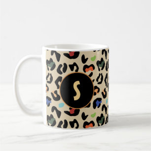 Mug motif léopard coloré avec monogramme
