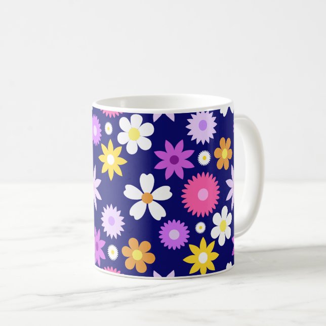 Mug Motif Lg style les années 70 rétro sur bleu foncé (Devant droit)