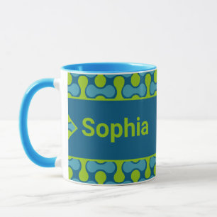 Mug Motif Lien Rétro Moderne en Bleu et Vert