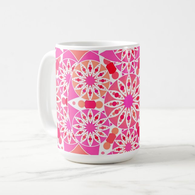 Mug Motif mandala, nuances de rose et de corail (Devant gauche)