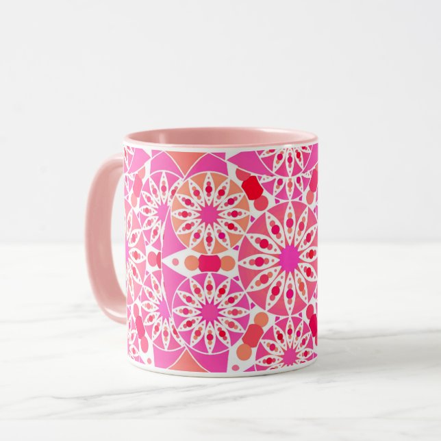 Mug Motif mandala, nuances de rose et de corail (Devant gauche)