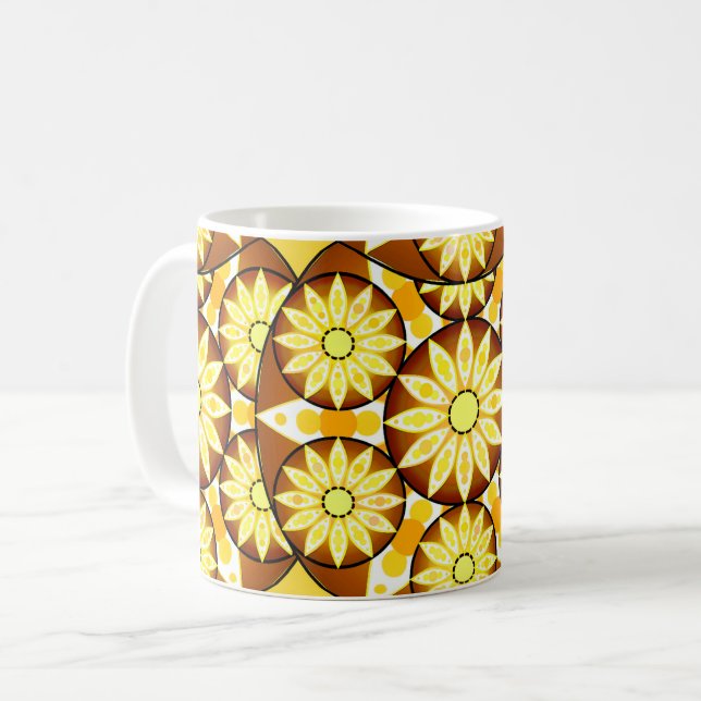 Mug Motif Mandala, tons marron et or (Devant gauche)