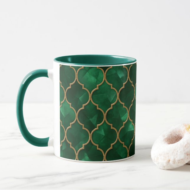 Mug Motif marocain émeraude – Style Luxueux (Avec donut)
