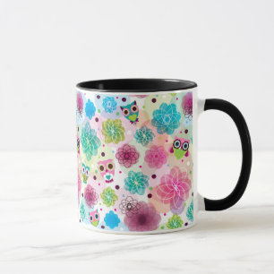 Mug Motif mignon d'arrière - plan de hibou de fleur