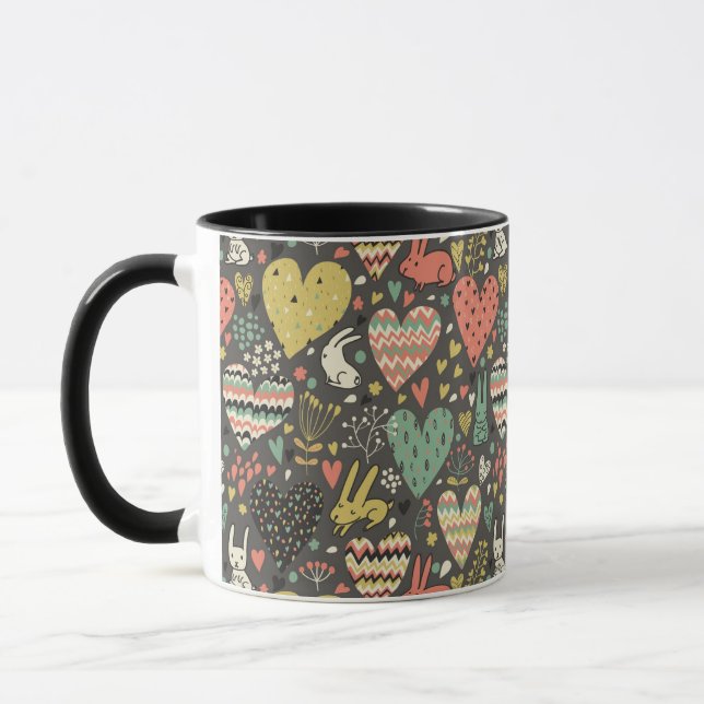 Mug Motif mignon de lapins d'amour avec des coeurs (Gauche)