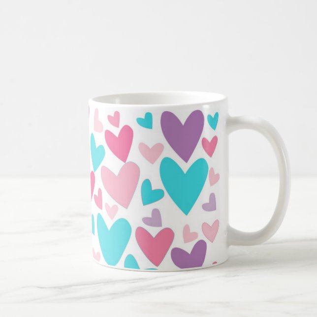 Mug Motif mignon rose violet et de Coeurs bleus (Droite)