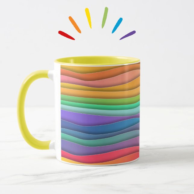 Mug Motif moderne coloré Rainbow Ombre Stripes (A cheerful, colorful rainbow stripes mug to brighten up your day! Choice of handle colors available.)