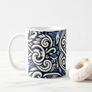 Mug Motif moderne grec bleu et blanc