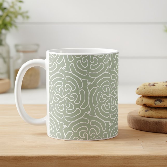 Mug Motif moderne vert sauge (sage green pattern mug)