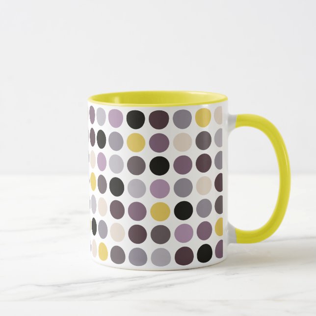Mug Motif monogramme à pois jaune violet moderne (Droite)