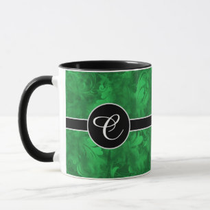 Mug Motif Monogramme Abstrait Emerald Green Feather