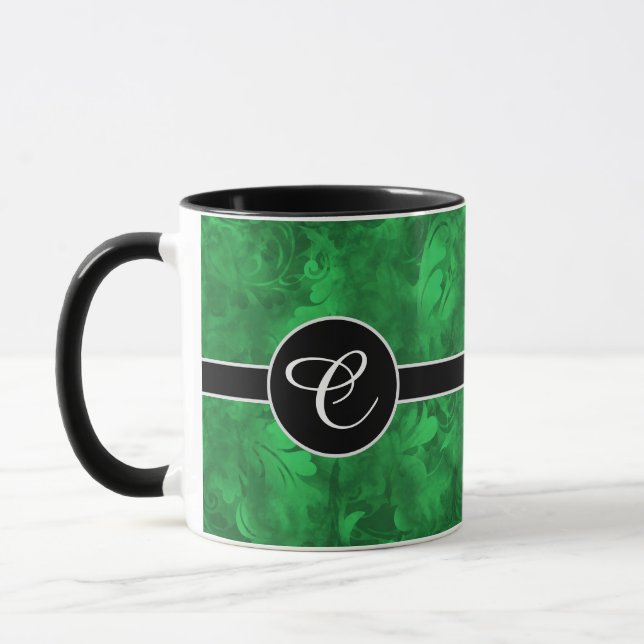 Mug Motif Monogramme Abstrait Emerald Green Feather (Gauche)