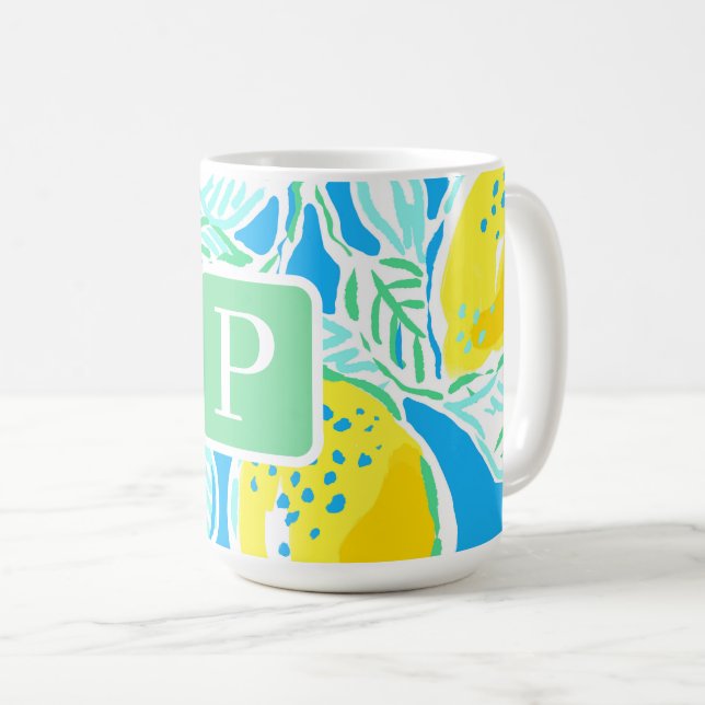 Mug Motif Monogramme Citron Bleu Prépa  (Devant droit)