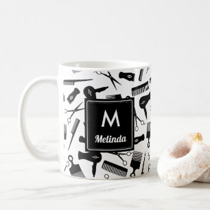 Mug Motif Monogramme d'outil à cheveux blancs noirs