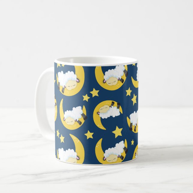 Mug Motif mouton, Mouton couché, Lune, Étoiles (Devant gauche)
