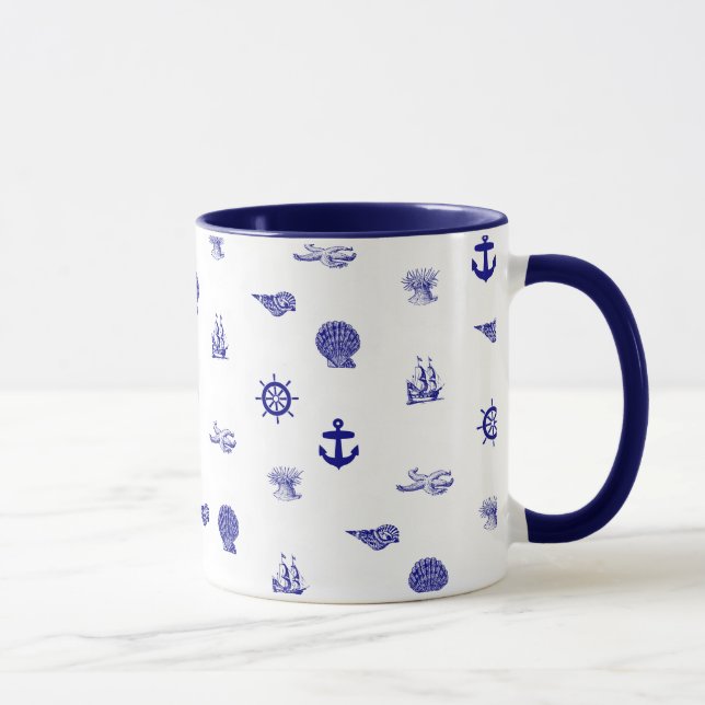Mug Motif nautique de bleu marine et blanc (Droite)
