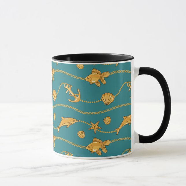 Mug Motif nautique d'or (Droite)