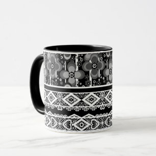 Mug Motif noir et blanc avec dentelle et patchwork