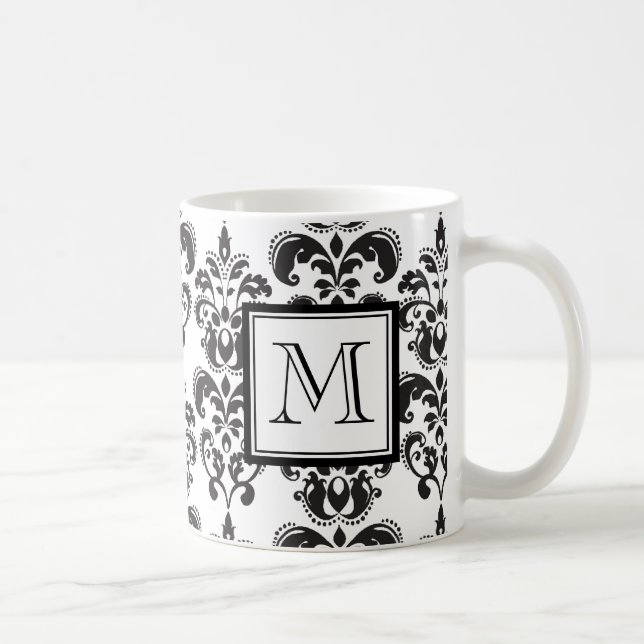 MUG MOTIF NOIR GIRLY 2 DE DAMASSÉ VOTRE INITIALE (Droite)