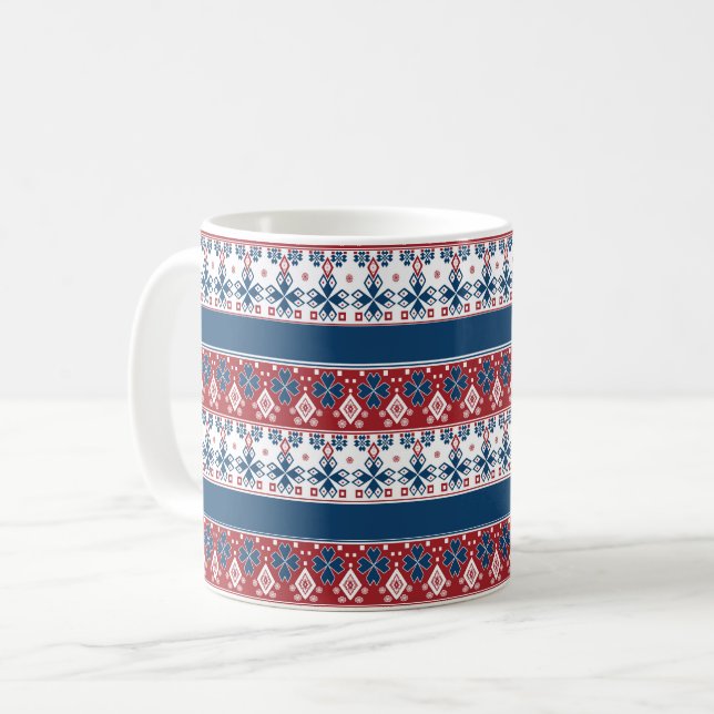 Mug Motif norvégien rayé bleu rouge (Devant gauche)