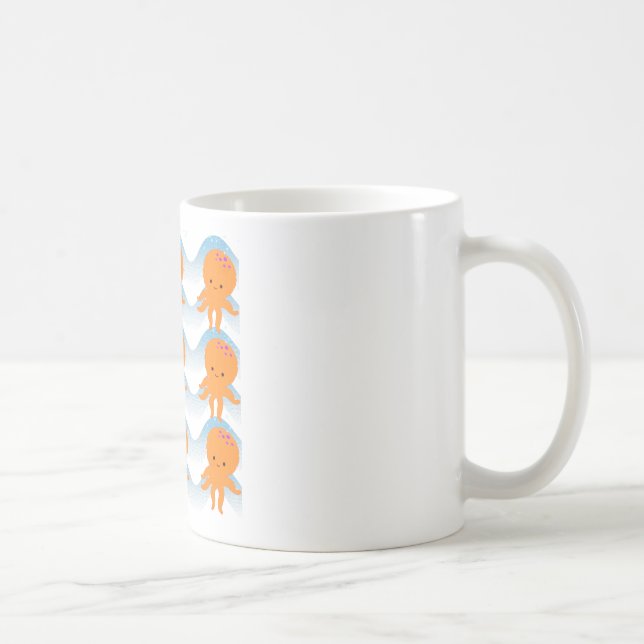 Mug Motif Octopus Orange Et Vagues Bleues (Droite)