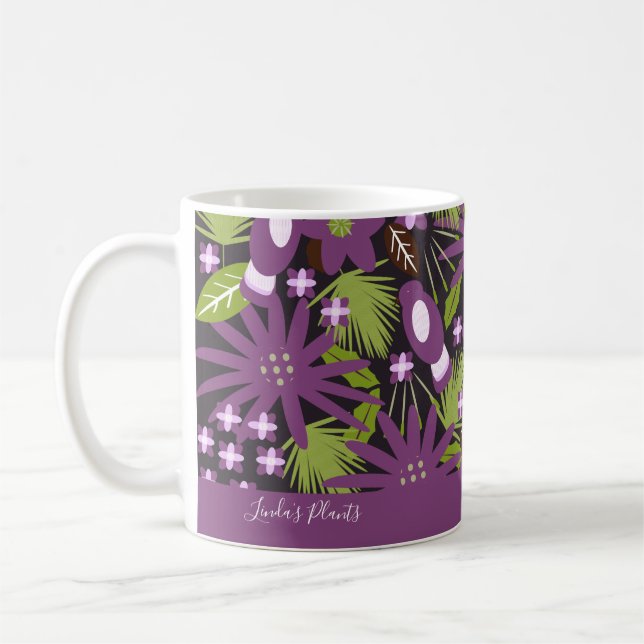 Mug Motif Oiseau de Jungle Fleur Tropicale Violette (Gauche)