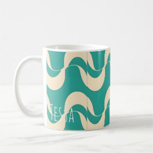 Mug Motif ondulé rétro sarcelle et crème
