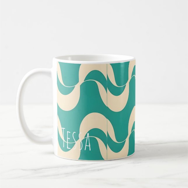 Mug Motif ondulé rétro sarcelle et crème (Gauche)