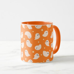 Mug Motif Orange Ghost Doodle