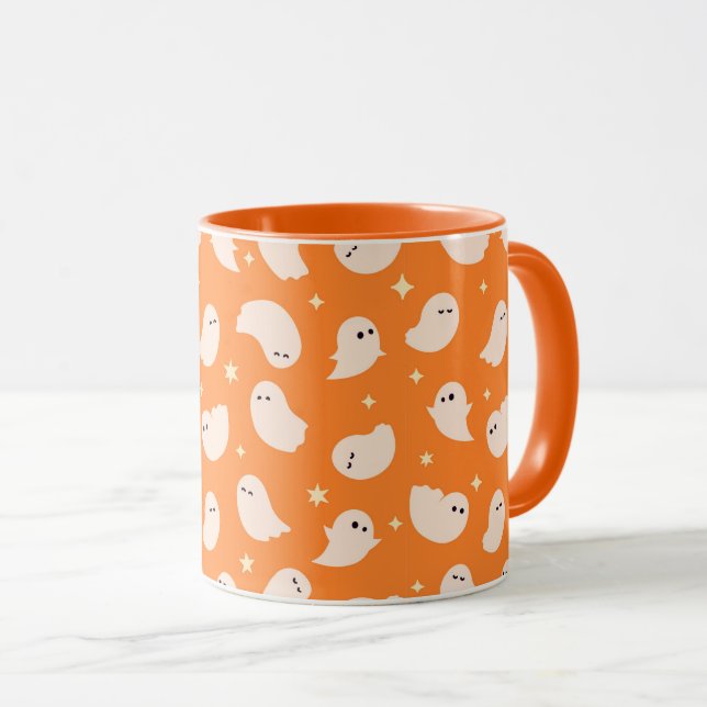 Mug Motif Orange Ghost Doodle (Devant droit)
