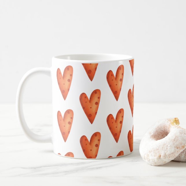 Mug Motif Orange Hearts (Avec donut)