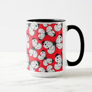 Mug Motif papillon de chou sur rouge