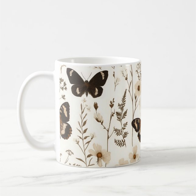 Mug Motif papillon et fleur fantaisiste (Gauche)
