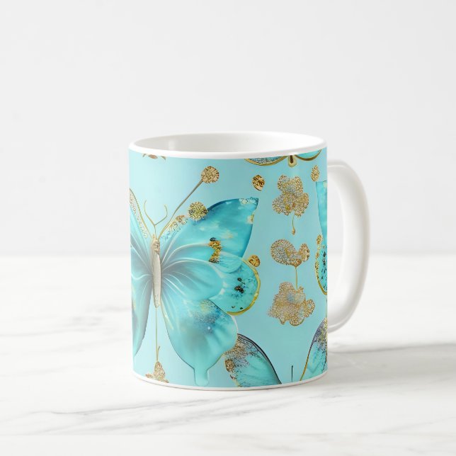 Mug Motif papillon mou sur un Arrière - plan bleu (Devant droit)
