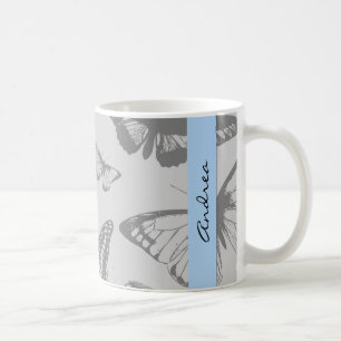 Mug Motif papillon, Papillons gris, Votre Nom
