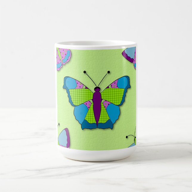 Mug Motif papillon patchwork sur fond vert (Créateur téléchargé)