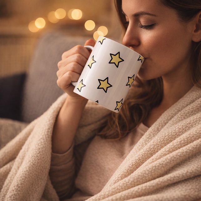 Mug Motif pastel jaune étoile (A mug with a pattern of yellow and black stars
)